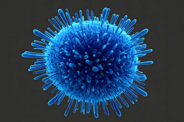 Una bacteria espinosa de color azul borroso en un fondo oscuro