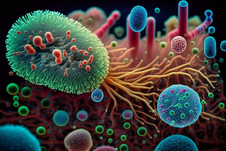 Bacterias en el cuerpo humano bajo el microscopio Ai generativo