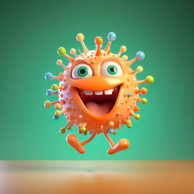 Foto bactérias engraçadas, micróbios, germes fofos e personagens de vírus com caras engraçadas