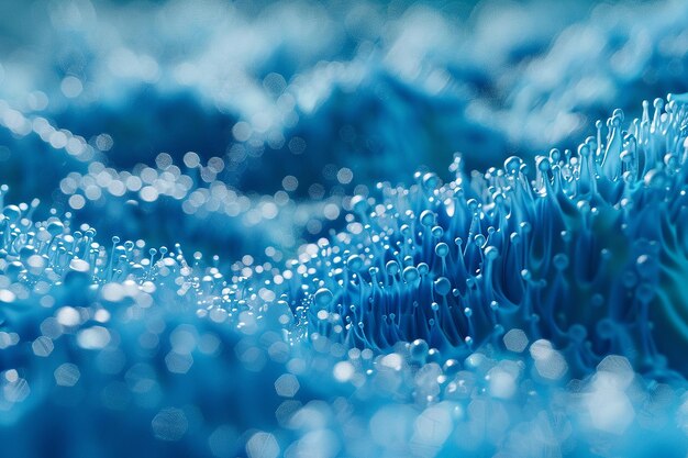 Bacterias microscópicas azules en 3D de primer plano