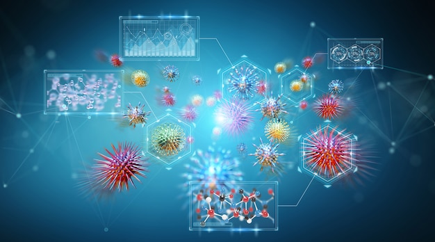 Bacterias microscópico primer plano 3D rendering