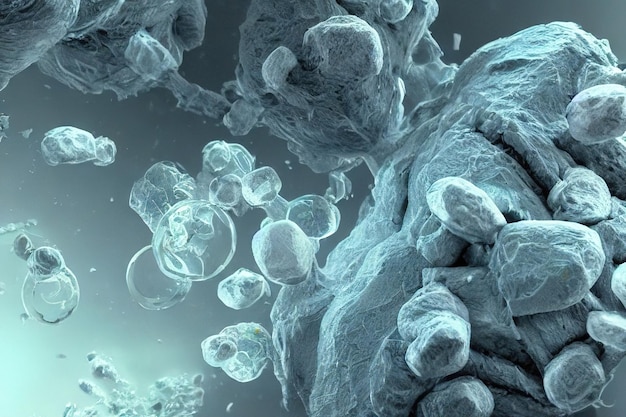 Bacterias bajo el microscopio 3d render