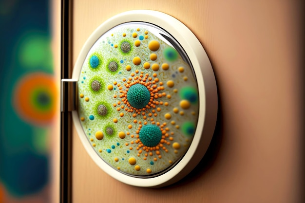 Foto bacterias sucias y patógenas en la manija de la puerta en primer plano generativo ai