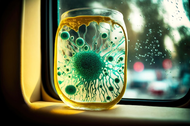 Bacterias en vidrio de cabina de autobús primer plano generativo ai