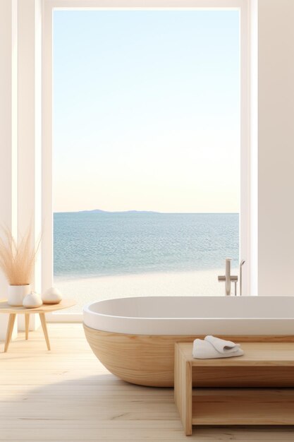 Badezimmer-Design Modernes Loft in Haus Pool Villa mit Blick auf das Meer 3D-Rendering