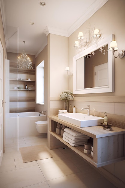 Badezimmer im klassischen Stil in einem Luxushaus. Generative KI-Inhalte