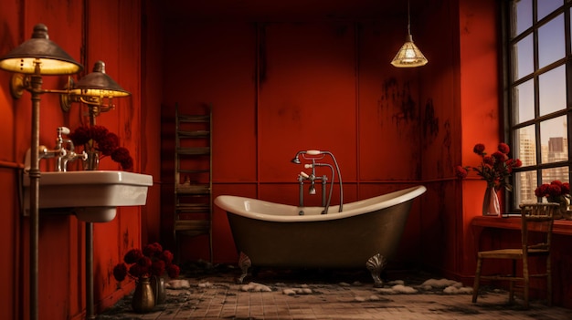 Badezimmer mit dem roten boden