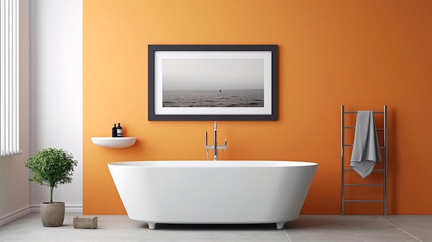 Badezimmerdesign mit einer Badewanne in der Mitte im minimalistischen Stil Generated AI