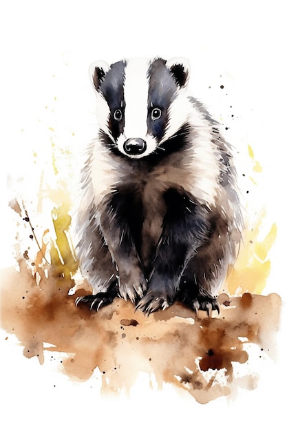 Badger acuarela clipart lindo aislado sobre fondo blanco con tecnología de IA generativa