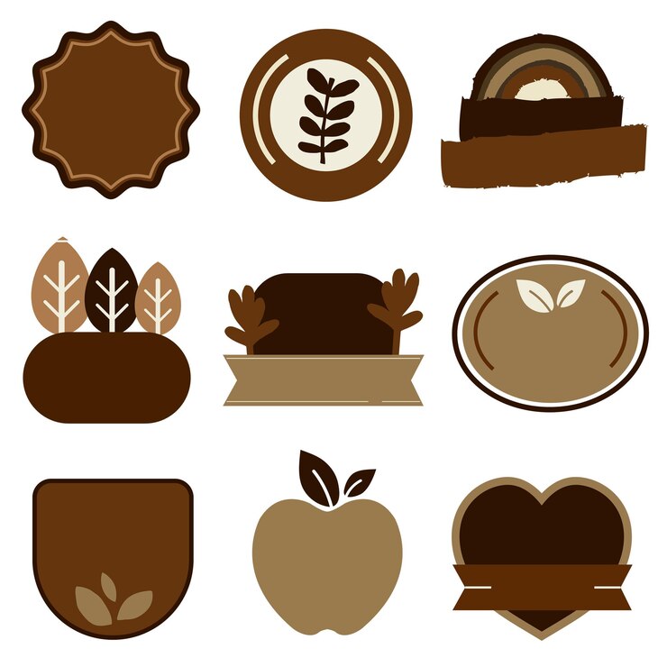 Foto badges de produtos naturais png em tom de terra castanho