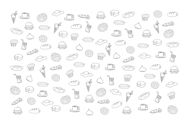 Bäckerei Essen Skizze Druckgrafik auf weißem Hintergrund
