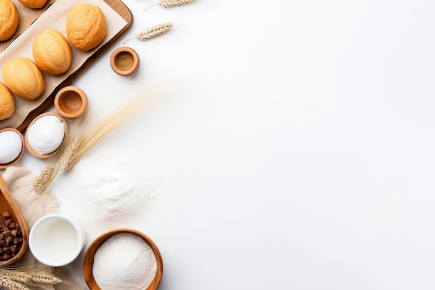 Bäckerei-Flatlay mit Brot und Mehl