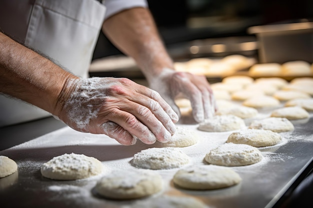 Bäckerhände bereiten eine Charge Zuckerkekse zu