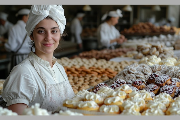 Bäckerin in der Bäckerei mit Kuchen