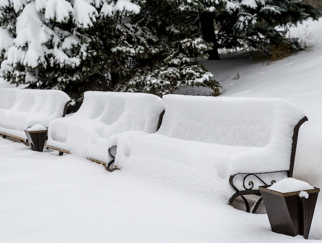 Bänke unter Schnee