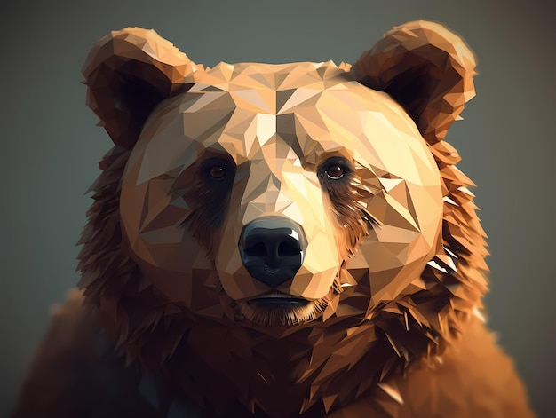 Bär im Low-Poly-Stil auf dunklem Hintergrund, KI generiert