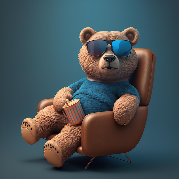 Bär mit Sonnenbrille auf Sessel 3D-Darstellung