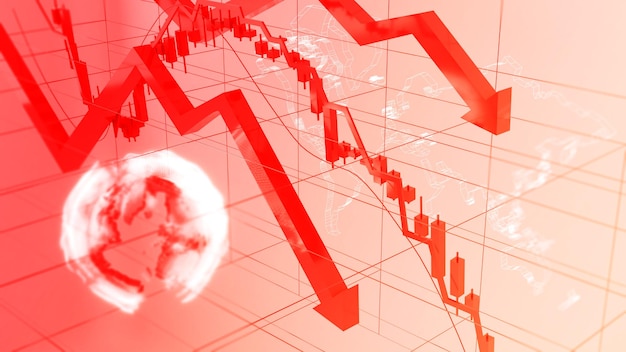 Bärenmarkt-Aktiendiagramm auf rotem HintergrundAktienmarktcrashBusiness Finance und Investment3D-Rendering