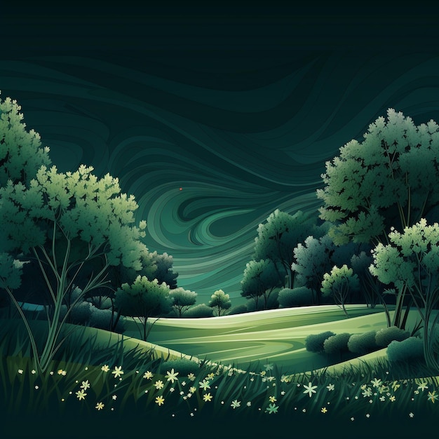 Bäume und Gras auf einem Hintergrund für das Desktop