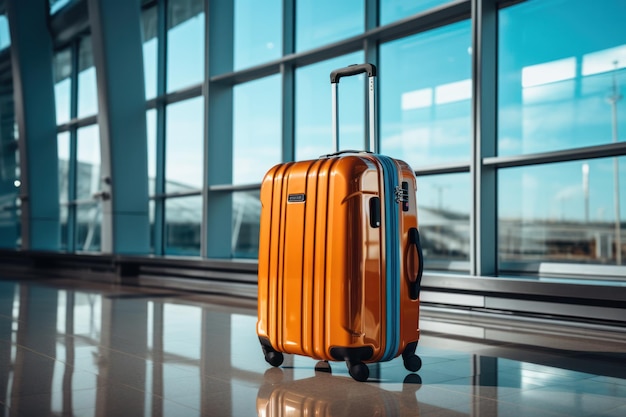 bagagem ao lado da janela de um aeroporto