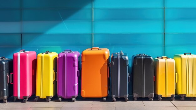 Bagagem colorida no aeroporto para aventuras de férias generative ai