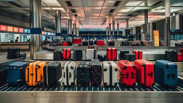 Foto bagagem em correia transportadora no aeroporto