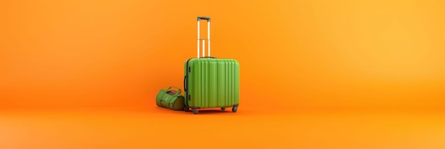 Bagagem verde pronta para viajar em um fundo laranja exuberante gerado por IA