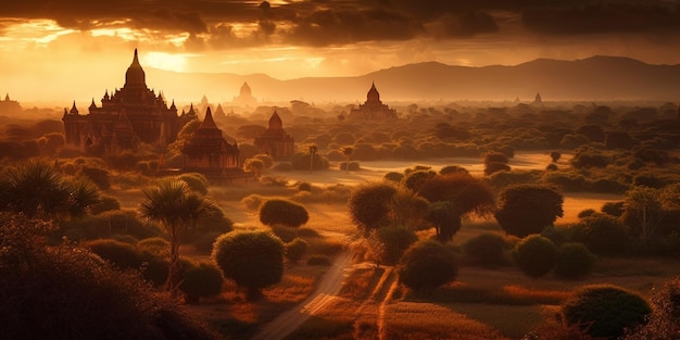 Bagan Myanmar Sonnenunterganglandschaft