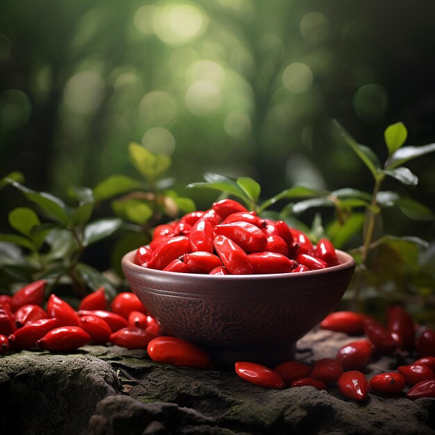 Bagas de Goji na tigela da regra dos terços