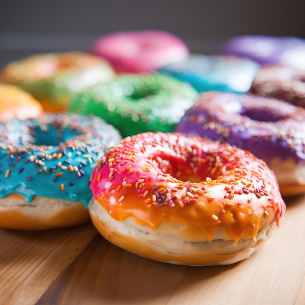 Foto bagel arco iris bagel teñido con colores brillantes a menudo con queso crema