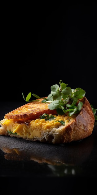 Un bagel con una hoja verde encima