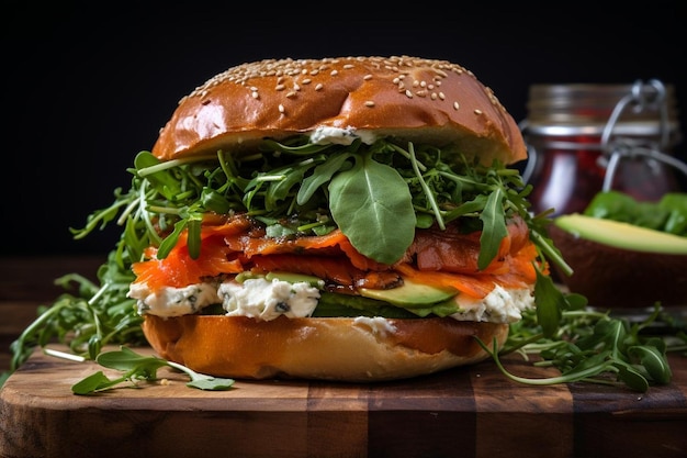 Bagel de salmón ahumado con queso con crema