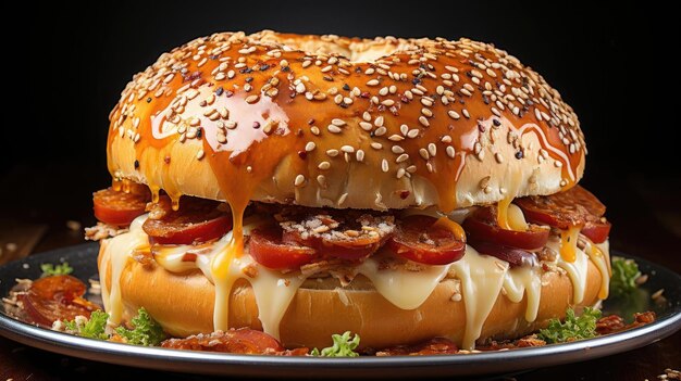 bagels com granulado de gergelim na mesa de madeira com fundo desfocado