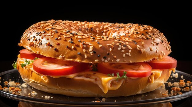 bagels com salpicaduras de gergelim em mesa de madeira com fundo desfocado