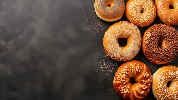 Bagels variados en una superficie oscura