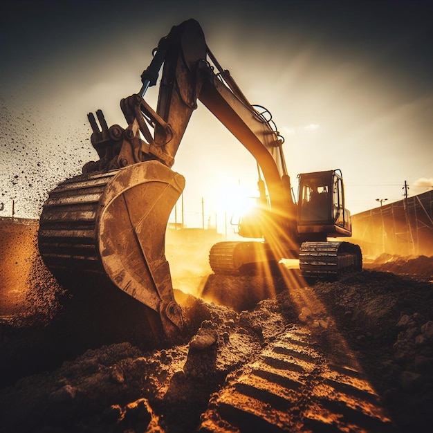 Bagger bei Sonnenuntergang