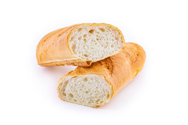 Baguete de pão italiano isolada no branco