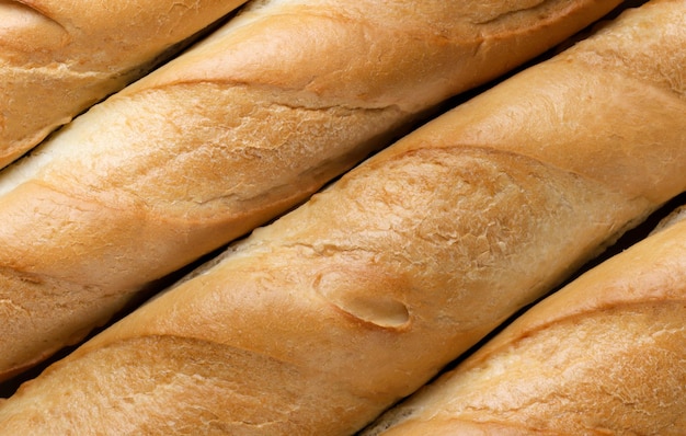 Baguetes de pão em fundo de close-up Vista superior
