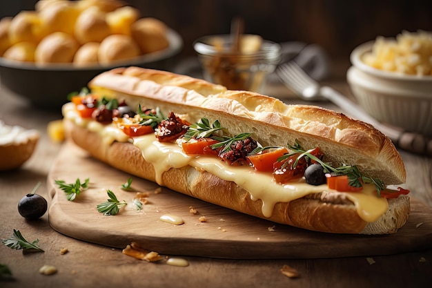 Baguette caliente con brie derretido