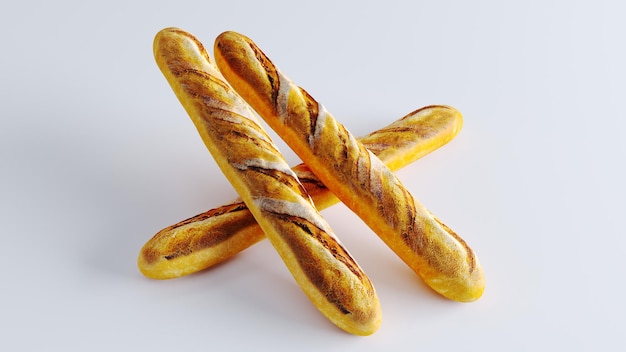 Foto baguette francés aislado sobre fondo blanco baguette recién horneado