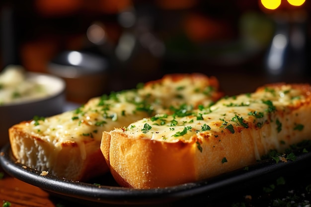 Baguette de pan de ajo recién horneado