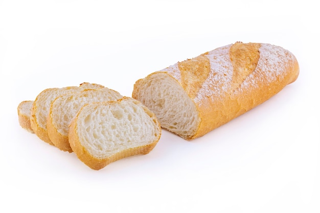 Baguette de pan italiano aislado en blanco