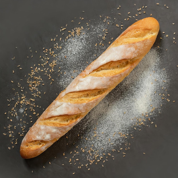 baguette recién horneado aislado en fondo blanco vista superior