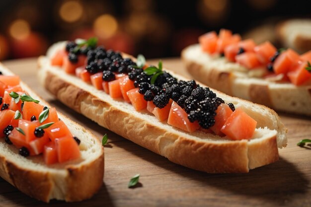 Baguette-Sandwiches mit rotem und schwarzem Kaviar