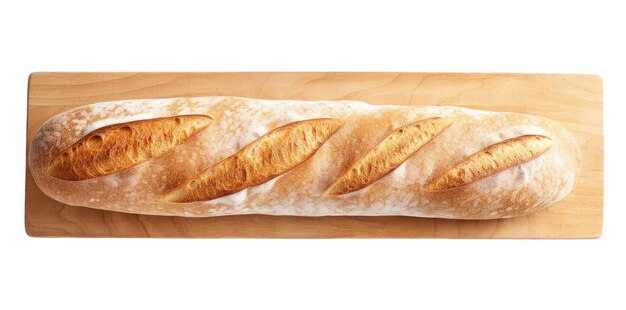 Foto baguette en una tabla de corte aislada sobre un fondo blanco pan tradicional francés