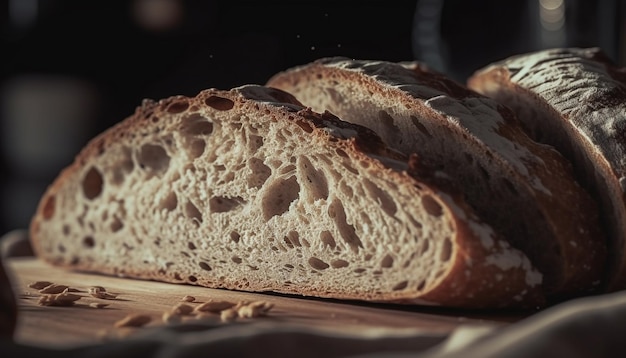 Baguette de trigo integral recién horneada, una delicia gourmet generada por IA