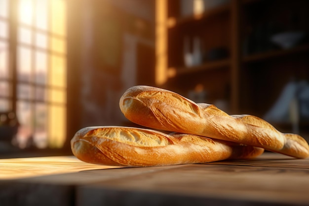 Baguettes hechos en una Boulangerie en Francia sobre una mesa