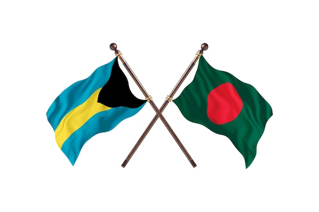 Bahamas gegen Bangladesch zwei Länderflaggen Hintergrund