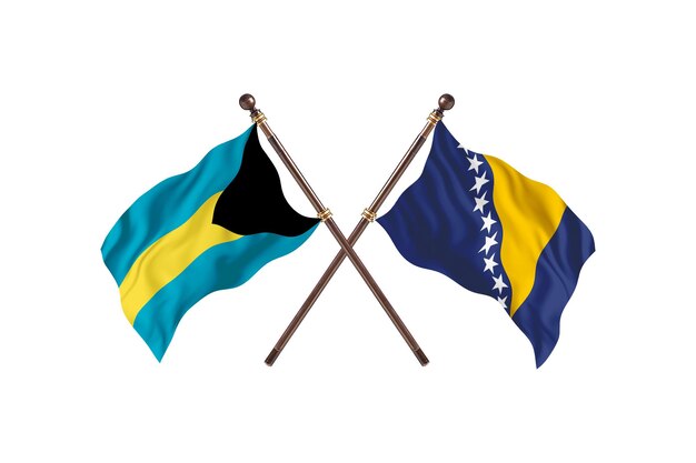 Bahamas gegen Bosnien und Herzegowina zwei Länderflaggen Hintergrund