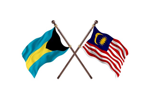 Bahamas gegen Malaysia zwei Länder Flaggen Hintergrund